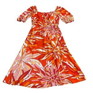 Traffic People Bold Floral Print Dress Tropical High Waist Knee Length Size Med